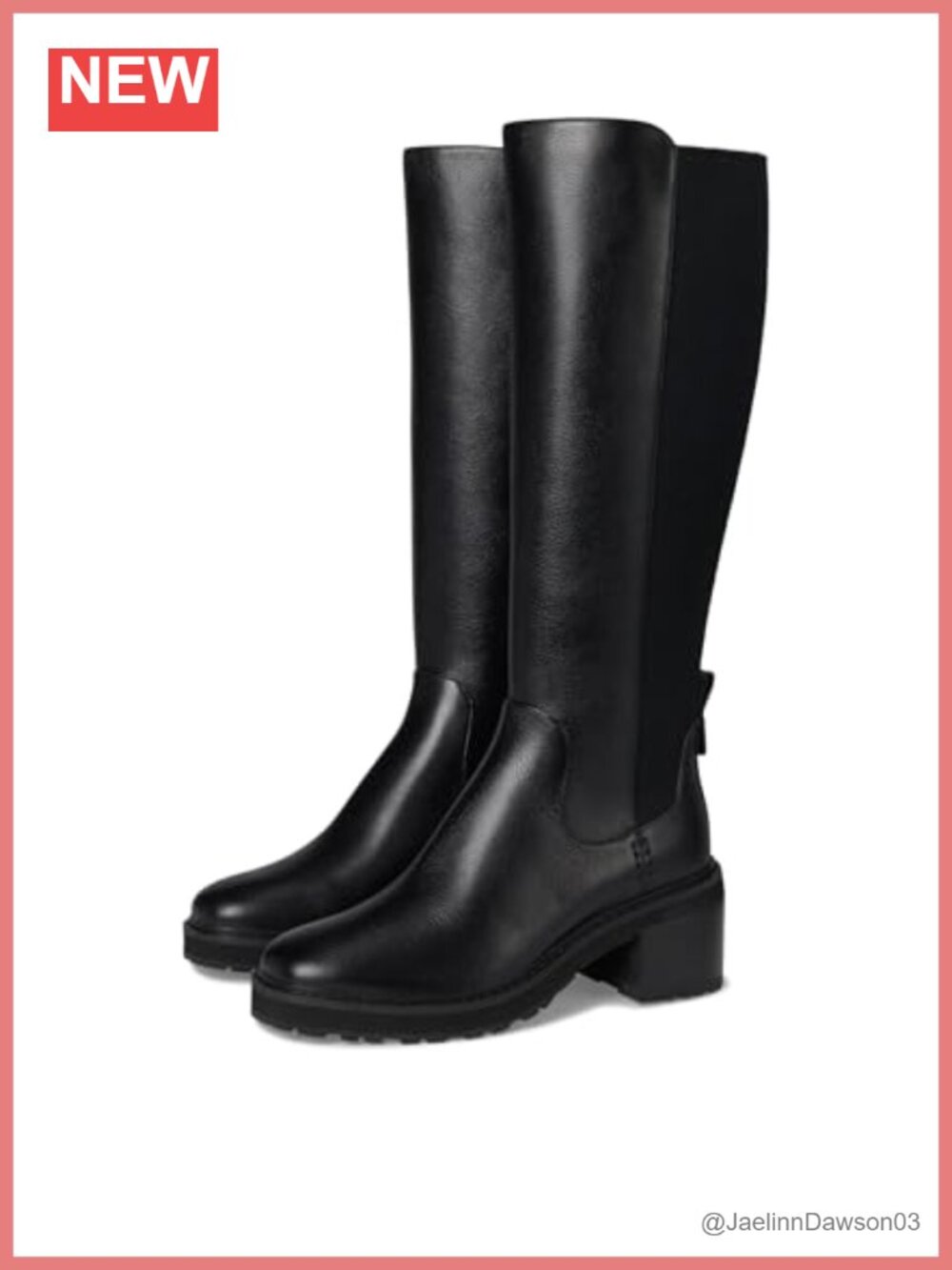 Tall Waterproof Leather Lug Boot with Full Inside Zip and Back Stretch Shaft